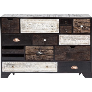 Kare Design Kommode Finca, Braun/Weiß, 14 Schübe, modern, schmales Sideboard, Kommodenschrank aus Mangoholz, (H/B/T) 80x114x35cm