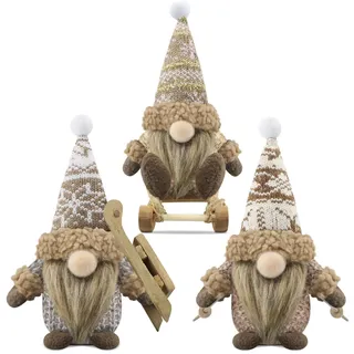 Gehydy Weihnachtswichtel Figuren 3er Set Weihnachtsdeko Wichtel Weihnachten Deko Wichtel Zubehör Dekoration Christmas für Home Küche - Braun