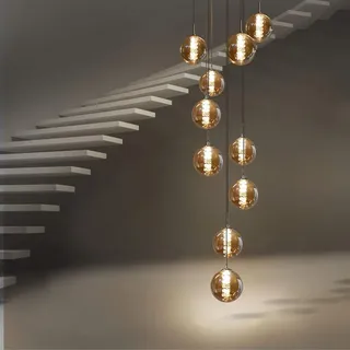 ZMH Pendelleuchte esstisch 10 Flammig Bernstein Pendellampe Höheverstellbar Kronleuchter Hängeleuchte Glas für Wohnzimmer Schlafzimmer Küche Flur - Gelb