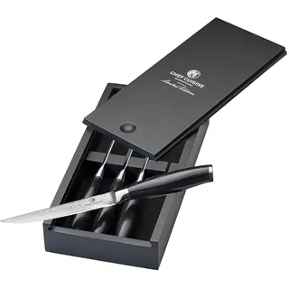 CHEF CUISINE Damast Steakmesser Set mit Pakkaholzgriff – 4 handgeschliffene Steakmesser aus 67-lagigem Damaszenerstahl mit Aufbewahrungsbox