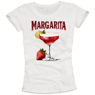 MAKAYA Print-Shirt Damen Margarita Glas Party Outfit Festival Konzert Top Modisch Elegant (Weiß, S, M, L, XL) aus Baumwolle weiß M