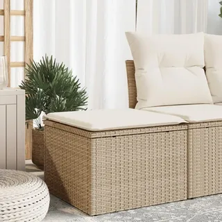 ZEYUAN Gartenhocker mit Kissen Beige 55x55x37 cm Poly Rattan, Balkon Hocker, Fusshocker Garten, Hocker Garten, Fußhocker Für Sessel, Gartenmöbel Hocker - 366057