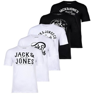 Jack & Jones T-Shirt Herren T-Shirt, 5er Pack - JJLEOGRA TEE CREW NECK bunt|schwarz|weiß