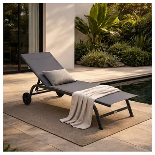 HOME DELUXE Gartenliege NAILEA DELUXE - 184 x 60 x 35 cm, verstellbare Rückenlehne, mit Rollen, Liegestuhl, Sonnenliege aus Alu grau