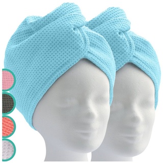 ELEXACARE Turban-Handtuch Haarturban mit Knopf, Mikrofaser (2-St), Turbanhandtuch mit Knopf und Schlaufe blau