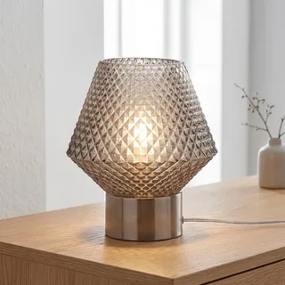Tischlampe Tischleuchte Jugendstil klein H: 17,5 cm Rauchglas Metall Art Déco
