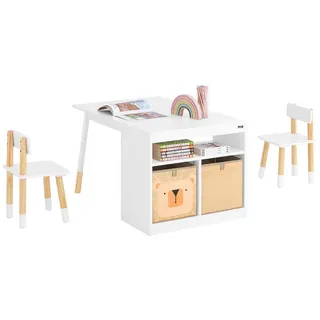 SoBuy Kindersitzgruppe KMB113 2 Stühle 2 Aufbewahrungskörbe Kiefer weiß
