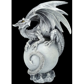 Figuren Shop GmbH Fantasy-Figur Drachenfigur auf Mond - Luna Dragon - Fantasy weißer Drache Dekoration weiß