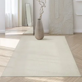 Mia ́s Teppiche Rosy - stilvoller 3D Teppich mit Anti-Rutsch-Rücken, flauschig, rutschfest und pflegeleicht, Creme, 300 x 400 cm