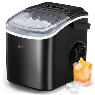 silonn Eiswürfelmaschine, 9 Eiswürfel in 6 Minuten, 12 kg in 24 Stunden, selbstreinigender Eiswürfelbereiter mit 2 Eiswürfelgrößen für Küche, Büro, Bar und Party, Schwarz