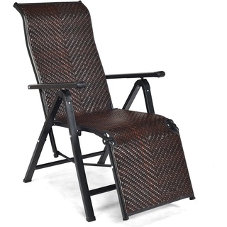 COSTWAY Sonnenliege Rattan klappbar, Liegestuhl mit verstellbarer Rückenlehne, Armlehne, Gartenliege