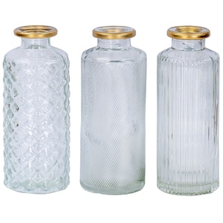 Levandeo® Dekovase, 3er Set Vase Weiß Gold H13cm Glas Blumenvase Tischdeko Frühling weiß