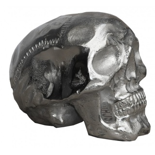 Casa Padrino Designer Skull Mod1S silber Höhe 13 cm, Breite 9 cm, Tiefe 16,5 cm, Totenkopf - edle Skulptur aus Aluminium vernickelt