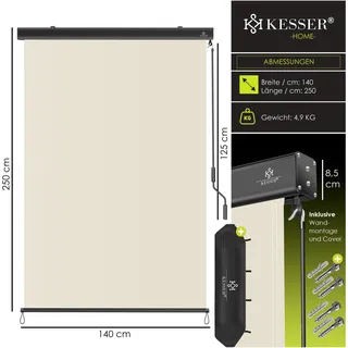 Kesser Senkrechtmarkise Außenrollo 140 x 250 cm Beige