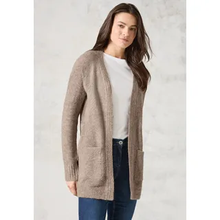 Longstrickjacke CECIL, Damen, Gr. M (40), beige (milky caramel melange), Strick, Obermaterial: 76% Polyacryl, 21% Polyester, 3% Elasthan, casual, Po-bedeckend, Langarm, Strickjacken, in kuscheliger Bouclé-Qualität