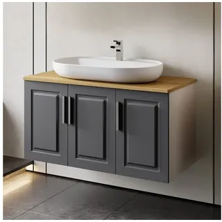 Karen Waschtisch-Set Waschtisch mit Unterschrank Arin Anthrazit, (Komplett-Set, Standartmäßig 3-Teilig (Unterschrank, Konsole, Waschbecken), 3-St., Der Lieferumfang umfasst Unterschrank, Konsole und Waschbecken), Landhaus-Stil, Matt-PVC-Beschichtung, Konsole, Keramikwaschbecken grau 100 cm