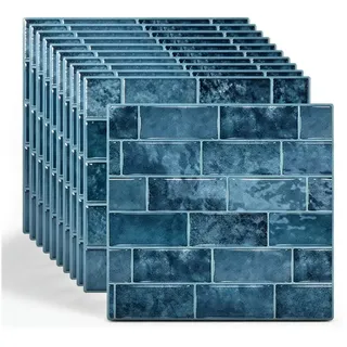 FANNOU Wandpaneel Selbstklebend, 10 Stück Wandtapete, PVC Wandaufkleber Wasserdicht, 0,05 qm, 30x22cm Wall Panel für Wohnzimmer, Küche, Badezimmer blau