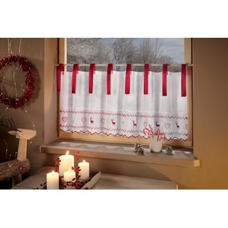 Scheibengardine Heart-Elk, Home affaire, Bindebänder (1 St), transparent, Voile, mit Weihnachttlichen Motiven transparent, bestickt, Voile rot|weiß
