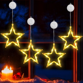 BrizLabs LED Sterne Weihnachtsbeleuchtung, 4 Stück Fenster Sterne Lichterkette Weihnachtsdeko Fensterlichter Batterie 8 Modi Innen Weihnachtsstern für Halloween Außen Garten Tür Haus Party, Warmweiß