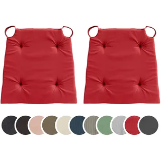 sleepling 2er Set Stuhlkissen, 42 (vorne) 35 (hinten) x40x5 cm, Sitzkissen für Stuhl & Bank mit Klettverschluss, Indoor & Outdoor, 100% Baumwolle, Made in EU, waschbar bis 30 Grad, Basic 10, Rot