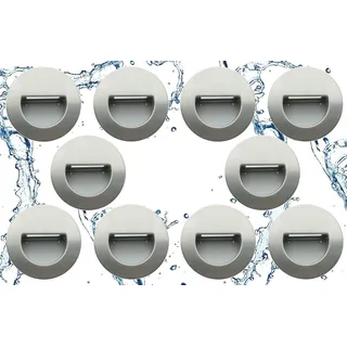 TRANGO LED Außen-Wandleuchte, 10er Set SL-106R IP44 LED Wandleuchte *SOFIO* in Rund, Treppen- Wandstrahler Edelstahl gebürstet für Innen & Außen inkl. 1x je 1 Watt LED Modul warmweiß 3000K, beliebig erweiterbar Einbauleuchte