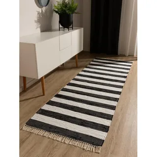 benuta basic Tom Kurzflorteppich 80 x 300 cm Schwarz/Weiß