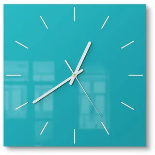 DEQORI Wanduhr 'Unifarben - Türkis' (Glas Glasuhr modern Wand Uhr Design Küchenuhr) grün 30 cm x 30 cm