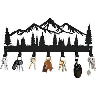 Monlyey Schlüsselhalter für die Wand | Metall-Schlüsselhalter Haken Organizer Rack | Metall-Schlüssel-Organizer Wand dekorativ mit 7 Haken für Eingang, Haustür, Flur, Küche, Büro(Berg)