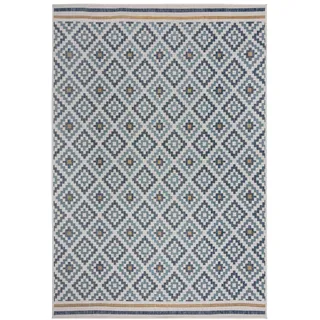 KADIMA DESIGN Rauten Outdoor-Teppich 120 x 170 cm Blau/Gelb