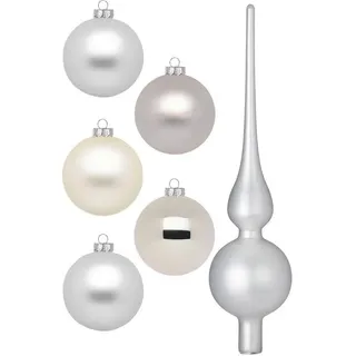 MAGIC by Inge Weihnachtsbaumkugel Cloud Dancer, Weihnachtsdeko, Christbaumschmuck (46 St), Christbaumkugeln aus Glas, 45 Kugeln Ø ca. 4-6 cm, inkl. Spitze 28 cm beige|braun|grau