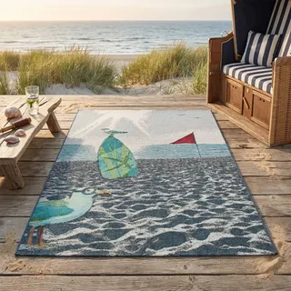 Sansibar Sylt Outdoorteppich, Mehrfarbig, Textil, Wasser/Strand/Meer, Rechteckig, 190x290 cm, Oeko-Tex®, für Fußbodenheizung geeignet, Teppiche & Böden, Teppiche, Outdoorteppiche