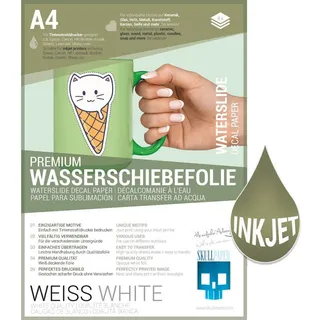 Skullpaper Transferpapier Inkjet Weiss, DIN A4, Wasserschiebefolie bestempelbar, 8 Blatt)