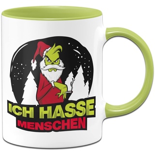Tassenbrennerei Grinch Tasse mit Spruch: Ich hasse Menschen - Kaffeetasse, Weihnachtstasse lustig (Hellgrün)