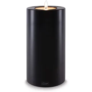 Qult Farluce Trend Schwarz ∅ 8 cm • Teelichthalter in Kerzenform • Kerze • Kunststoffkerze in Kerzenoptik • Teelichtkerze mit Teelichteinsatz • inkl. Teelicht (Höhe 18 cm)