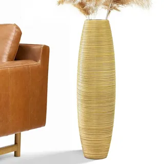 Hohe Bodenvase, 70 cm, große Bodenvase, stabil, luxuriös, strukturiert, Gefäß für dekorative Zweige, getrocknete Blumen, hohe Vase für Dekoration, Kunstharz, Gold