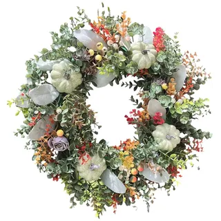Sharplace Bauernhaus-Herbstkranz, Künstliche Kränze für den Außenbereich, 40 cm Künstlicher Kürbis Ahornblatt Blumenkranz für Halloween Dekoration, Kürbiskranz für Haustür, Mauer, Fenster