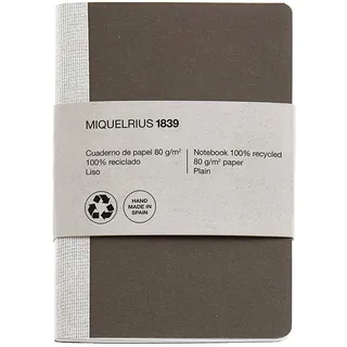 Miquelrius - Recycling-Notizbuch, Bindung mit Klammer und Stoffrücken, Größe 104 x 150 mm, 56 glatte Seiten 80 g/m2, braunes Design