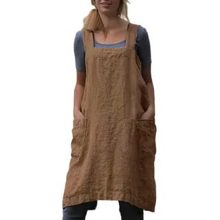 Hawholm Japanische Schürze, Kittel, Baumwolle, Schürze mit Taschen, Übergröße, Schürzen für Damen, Braun, XXX-Large