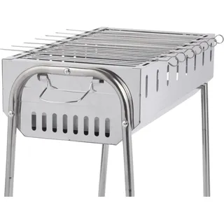 GLÜHZONE SG 300 Edelstahl Schaschlik Grill - Mangal, Holzkohlegrill, inkl. 8 Grillspieße, Tragbar & Platzsparend - Silber