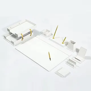 MOOGCO Bonded Set Luxus-Schreibtischunterlage und Schreibtisch-Organisation, Business-klassisch, Leder-Schreibtisch-Organizer, Weiß