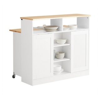 SoBuy Küchenwagen FSB36, Sideboard mit Schiebetüren Kücheninsel mit erweiterbarer Arbeitsfläche weiß