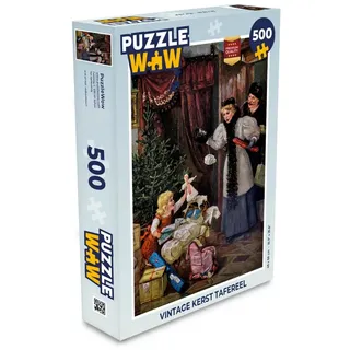 MuchoWow Puzzle Retro-Weihnachtsporträt - Weihnachten, 500 Puzzleteile, Foto-Puzzle, Bilderrätsel, Puzzlespiele, Spielzeug 34 cm x 48 cm x 2 cm