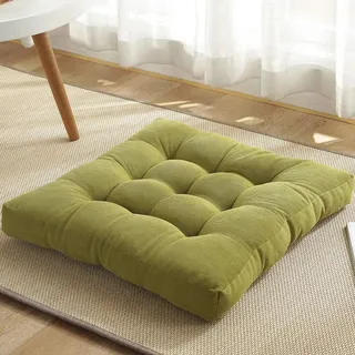 QTQHOME Verdicken Getuftete Sitzkissen,Weich Yoga Meditation Kissen Tatami Kissen Für Balkon Haus,Outdoor Terrasse Cord Stuhlpads,Volltonfarbe Quadrat Bodenkissen-Grün 50x50cm(20x20inch)
