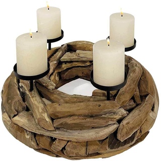 Adventskranz Holz Rund Natur 4 Kerzenhalter Teakholz Weihnachten Vintage-Stil