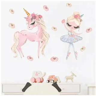 Montegoni Wandtattoo Rosa Einhorn Wandaufkleber für mädchenzimmer, rückstandslos abziehbar (Single, Rosa Einhorn Wandtattoo), 73 x 53 cm, selbstklebend, rückstandslos abziehbar