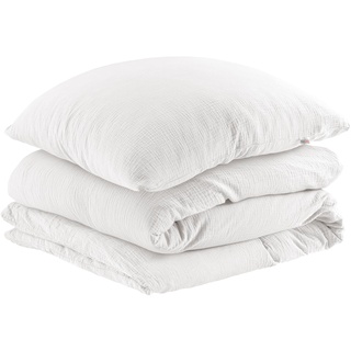 Pure Label Musselin Bettwäsche 135x200 cm mit einem Kissenbezug 40x80 cm aus 100% Baumwolle - Traumhaft weiche, kuschelige Bettwäsche-Sets in weiß aus Musselin