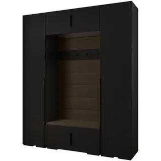 Abiks Möbel Garderoben-Set, Schwarz, Braun, Schwarz, Holz, Nachbildung, 2-Sitzer, 10 Fächer, 200x236.7x47 cm, Garderobe, Garderoben-Sets & Serien, Garderoben-Sets