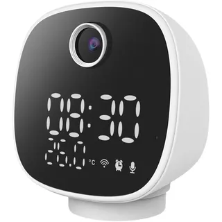 Solight 1D81- Smart-Kamera mit thermometer, Wecker und LED-Leuchte 1296p Wi-Fi Tuya IP65 - Weiß