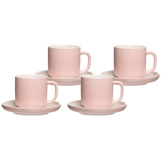 Ritzenhoff & Breker Jasper Espressotassen mit Untertassen, 4er Set, Rosé, 240 ml, Espressogeschirr mit Soft-Touch-Haptik & Mattglasur, Spülmaschinengeeignet