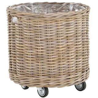 Korb-Outlet Großer Pflanzkorb Rattan grau XXL Pflanzkübel Blumentopf mit Rollen Rollkorb Rattankorb (Grau Natur, Rund klein)